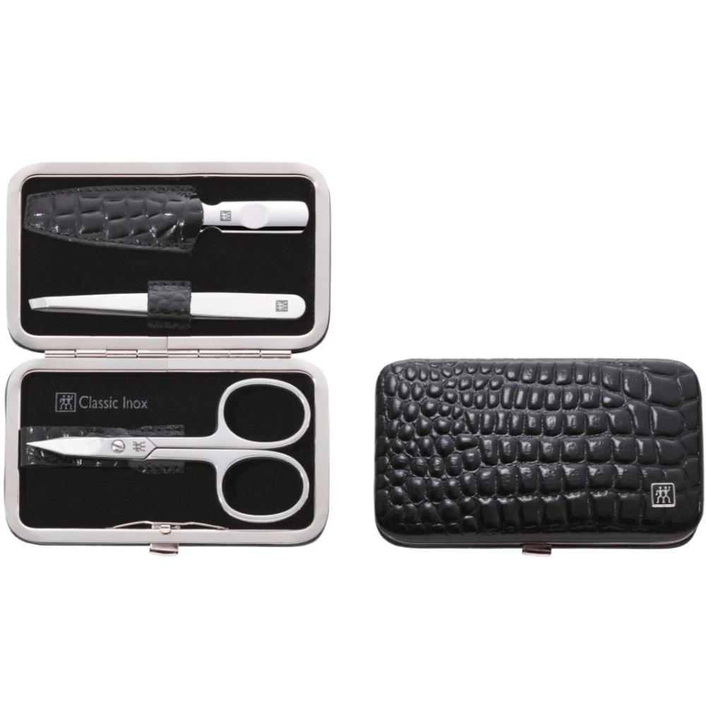 ZWILLING Beauty Classic Inox 4-pc Manicure Set Black Leather Croc Crocodile Case